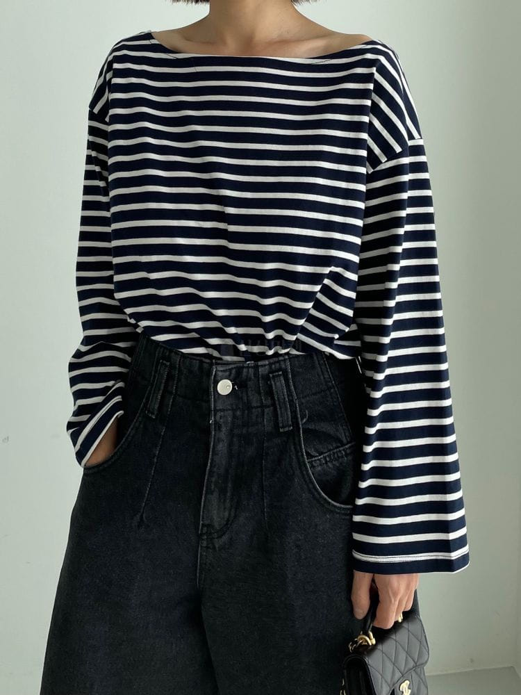 BROWNS - Korean Children Fashion - #Kfashion4kids - Stripes Boat Neck Tee
