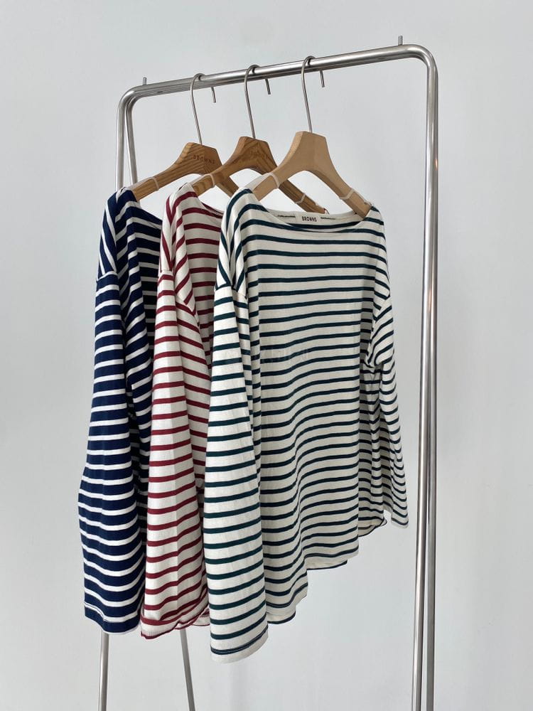 BROWNS - Korean Children Fashion - #Kfashion4kids - Stripes Boat Neck Tee - 4