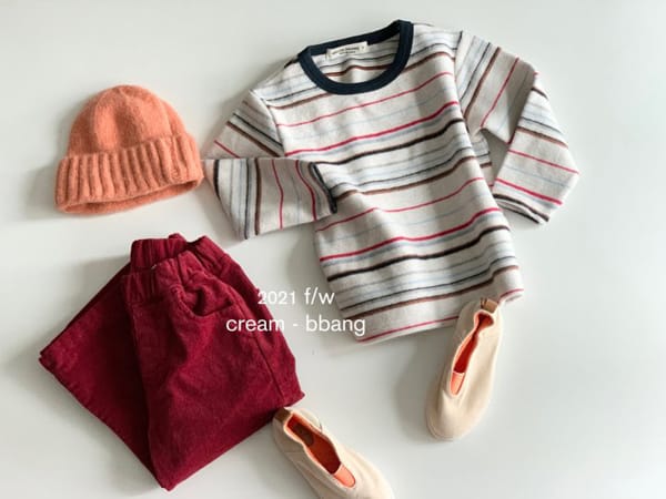CREAM BBANG - Korean Children Fashion - #Kfashion4kids - Peach Stripes Eri Color Tee