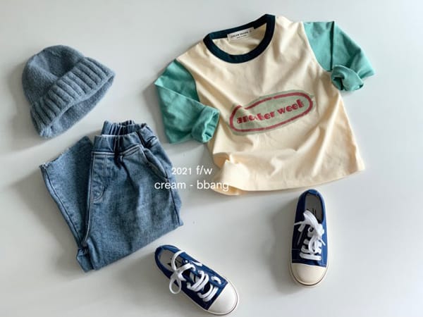 CREAM BBANG - Korean Children Fashion - #Kfashion4kids - Peach Sleeves Color Tee - 3