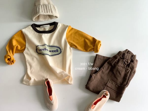CREAM BBANG - Korean Children Fashion - #Kfashion4kids - Peach Sleeves Color Tee - 4