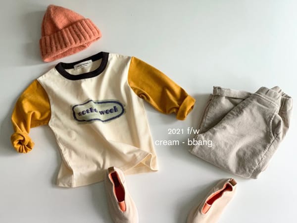 CREAM BBANG - Korean Children Fashion - #Kfashion4kids - Peach Sleeves Color Tee - 9