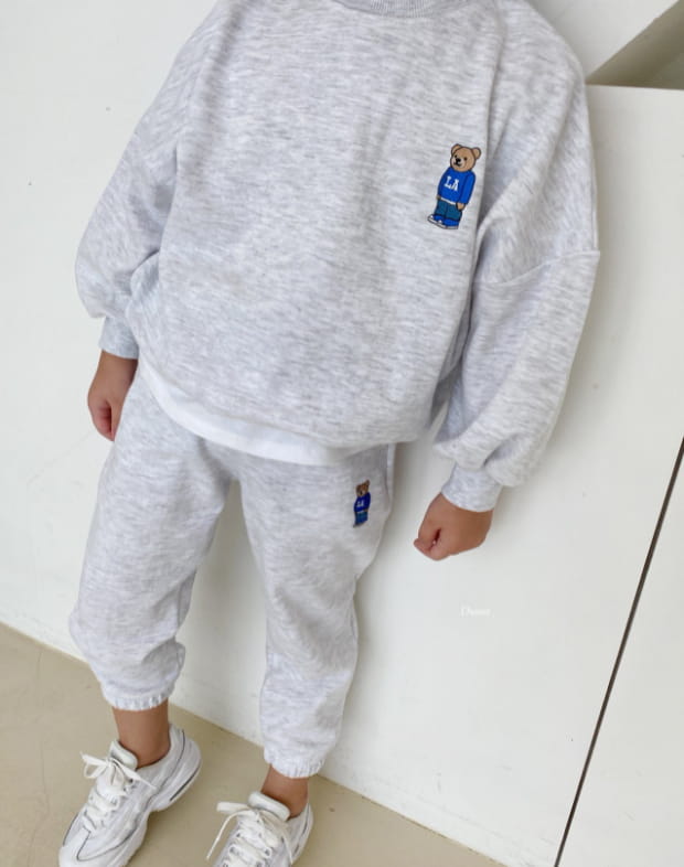 DSAINT - Korean Children Fashion - #Kfashion4kids - La Bear Embroidery Top Bottom Set - 2
