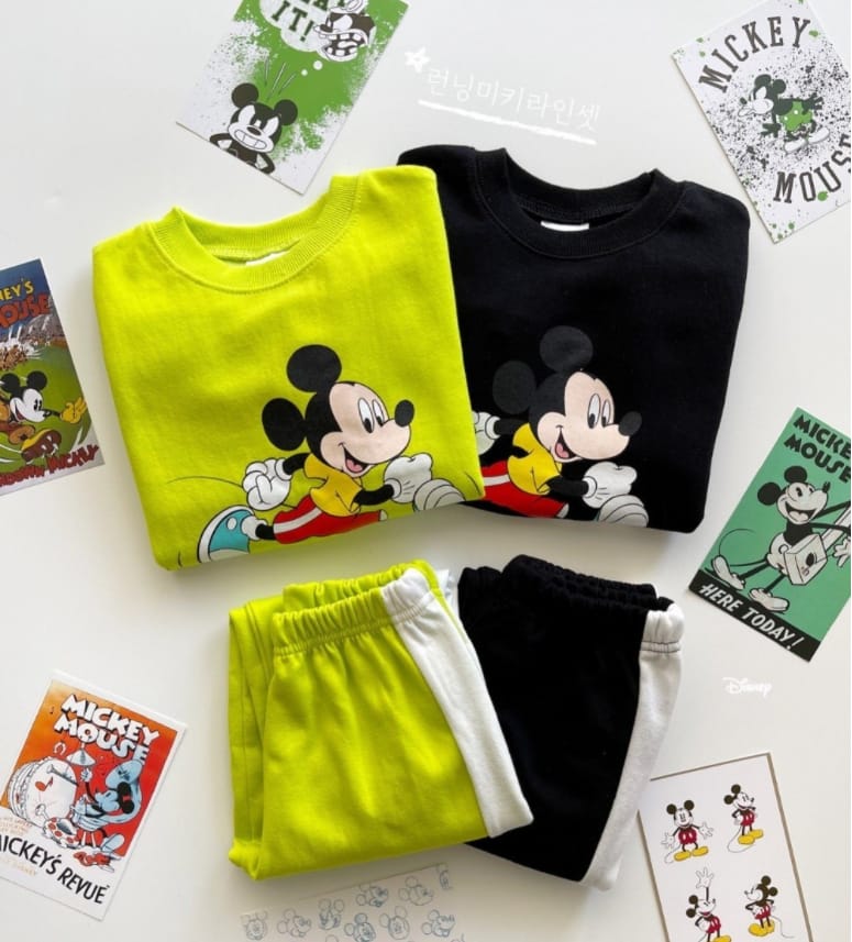 DSAINT - Korean Children Fashion - #Kfashion4kids - Running Mickey Line Top Bottom Set