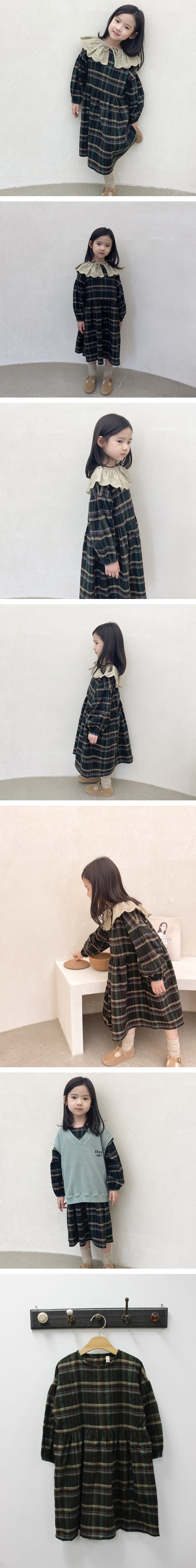 GREEN TOMATO - Korean Children Fashion - #Kfashion4kids - Check Shirring One-piece