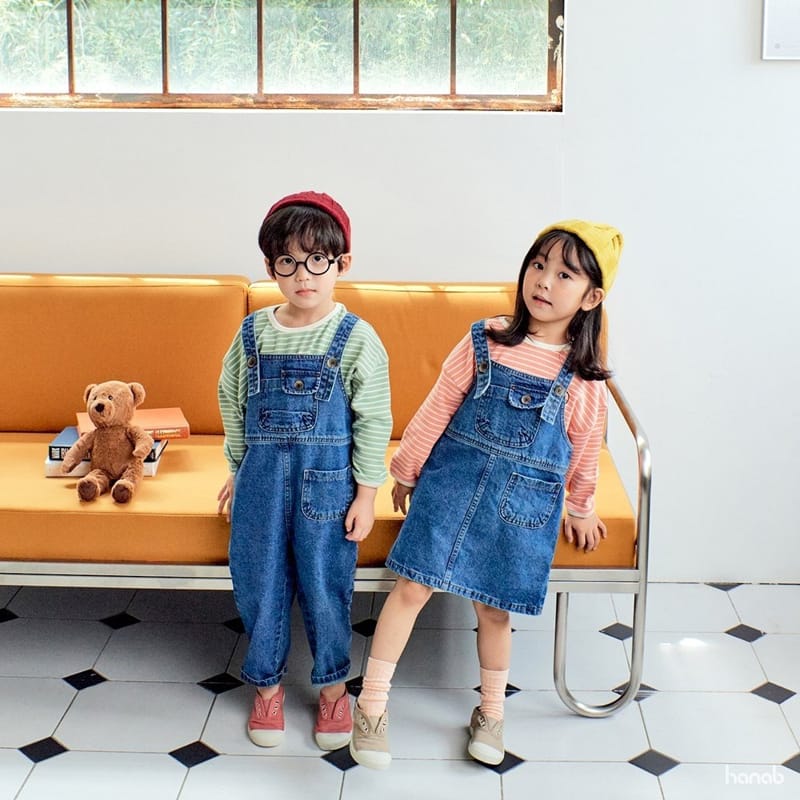 HANAB - Korean Children Fashion - #Kfashion4kids - Denim Tee Dungarees Set - 11