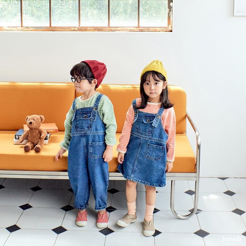 HANAB - Korean Children Fashion - #Kfashion4kids - Denim Tee Dungarees Set - 3