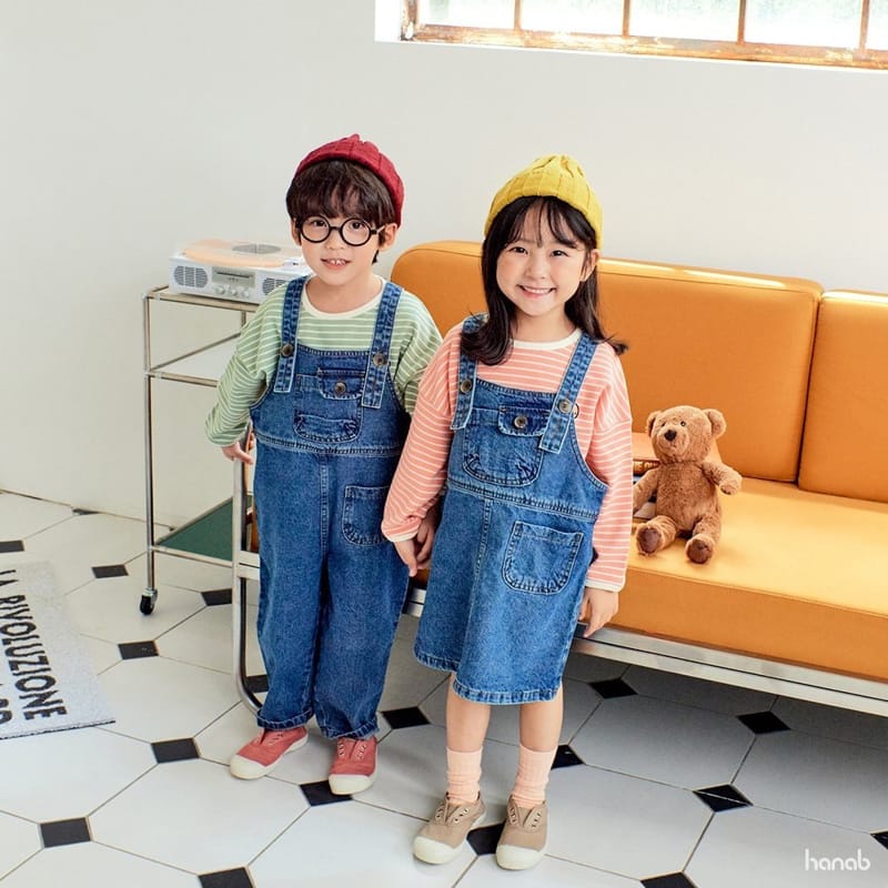 HANAB - Korean Children Fashion - #Kfashion4kids - Denim Tee Dungarees Set - 4