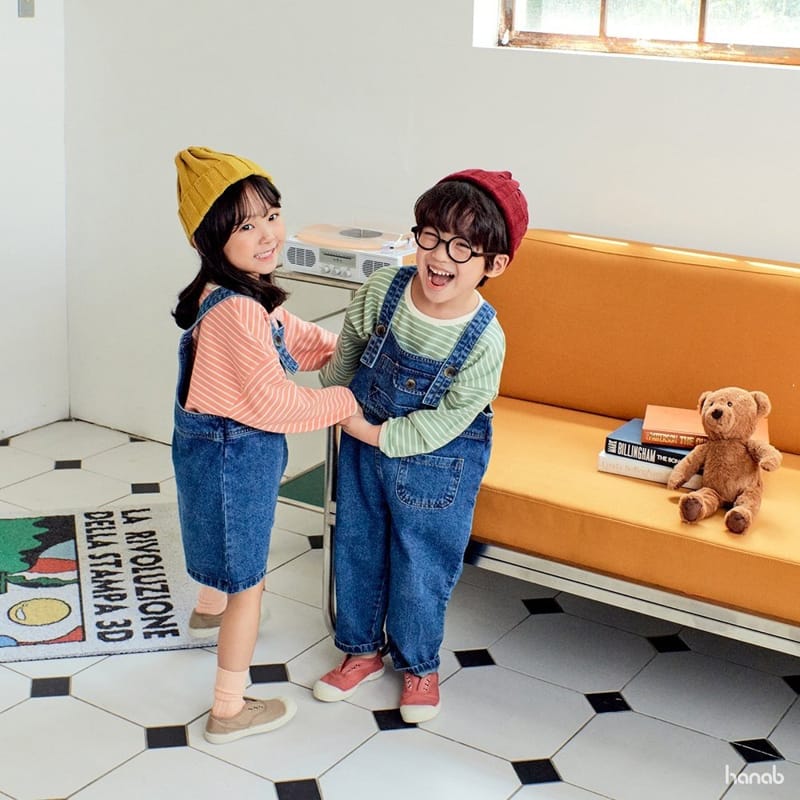 HANAB - Korean Children Fashion - #Kfashion4kids - Denim Tee Dungarees Set - 8
