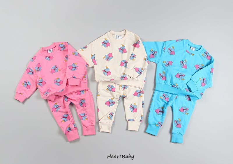 HEARTBABY - Korean Children Fashion - #Kfashion4kids - Dumbo Pattern Top Bottom Set