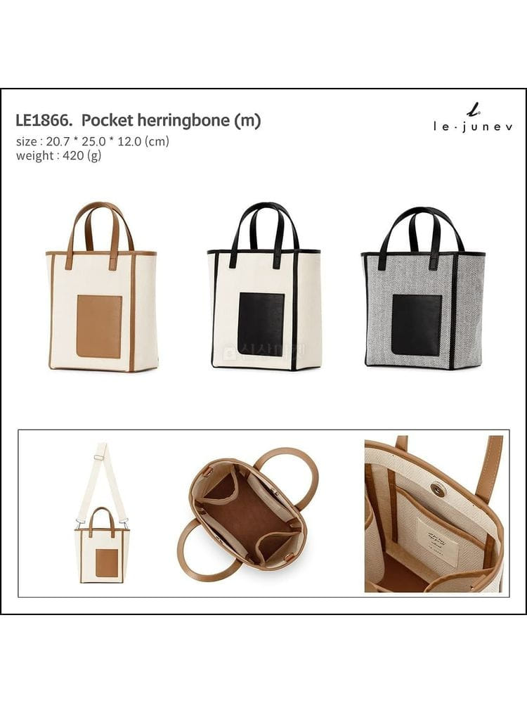 LEJUNEV - Korean Children Fashion - #Kfashion4kids - Pocket Herringbone Tote Bag
