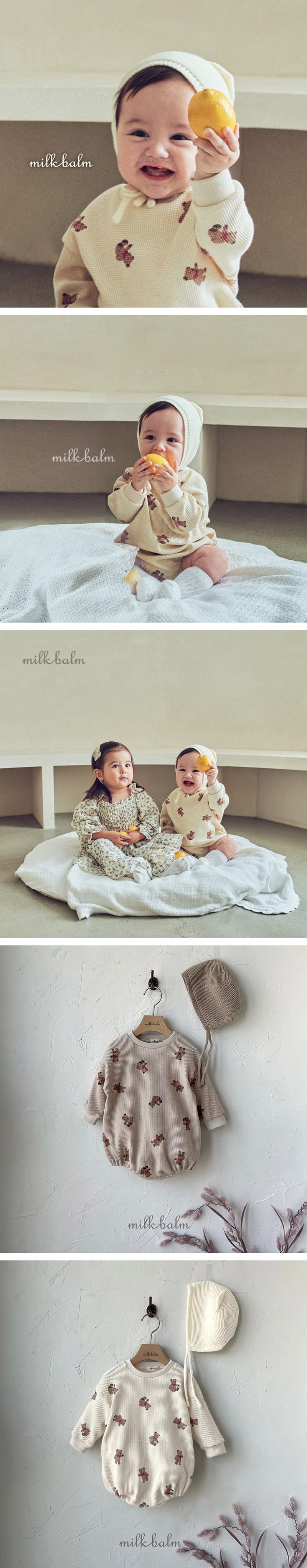 MILK BALM - Korean Children Fashion - #Kfashion4kids - Bear Waffle Bodysuit