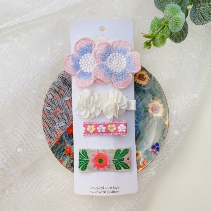 MINS - Korean Children Fashion - #Kfashion4kids - Pink Pop Embroidery Hairpin [set of 4] - 2