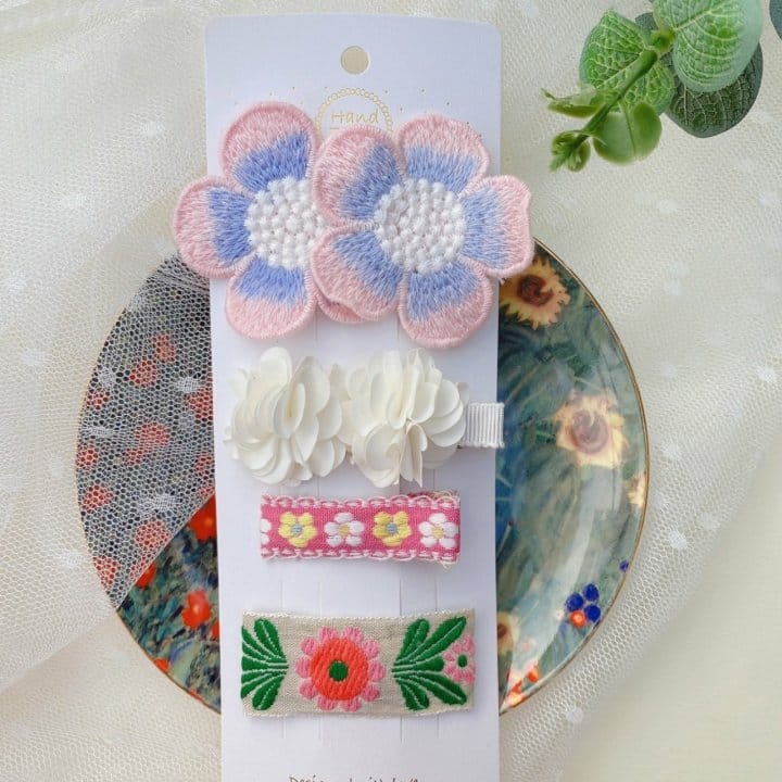 MINS - Korean Children Fashion - #Kfashion4kids - Pink Pop Embroidery Hairpin [set of 4] - 4