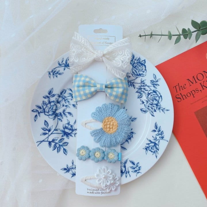 MINS - Korean Children Fashion - #Kfashion4kids - Blue Check Hairpin [set of 5]