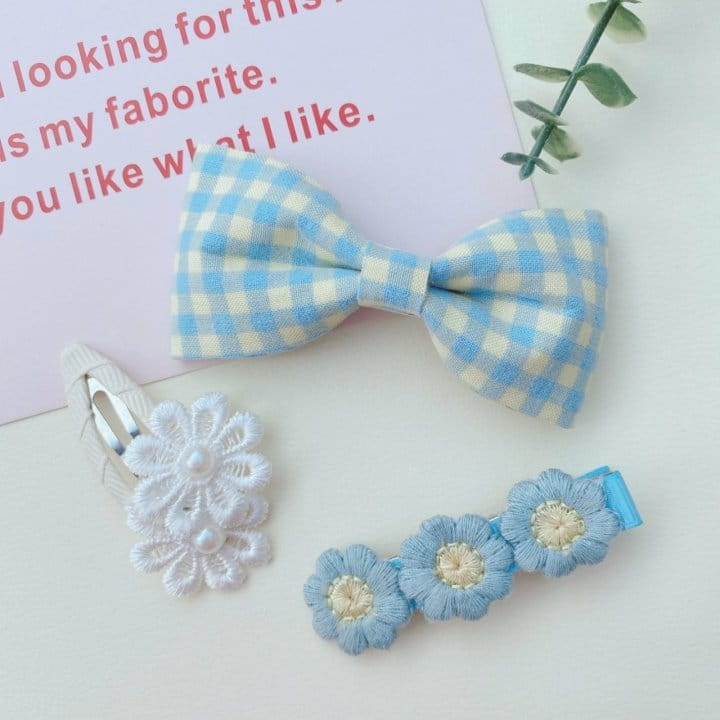 MINS - Korean Children Fashion - #Kfashion4kids - Blue Check Hairpin [set of 5] - 2