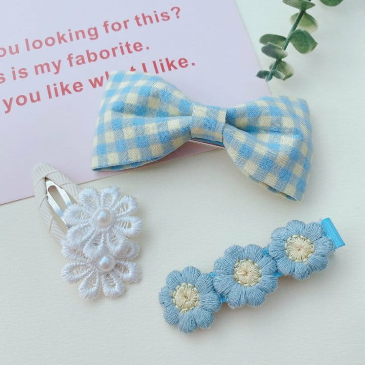 MINS - Korean Children Fashion - #Kfashion4kids - Blue Check Hairpin [set of 5] - 5