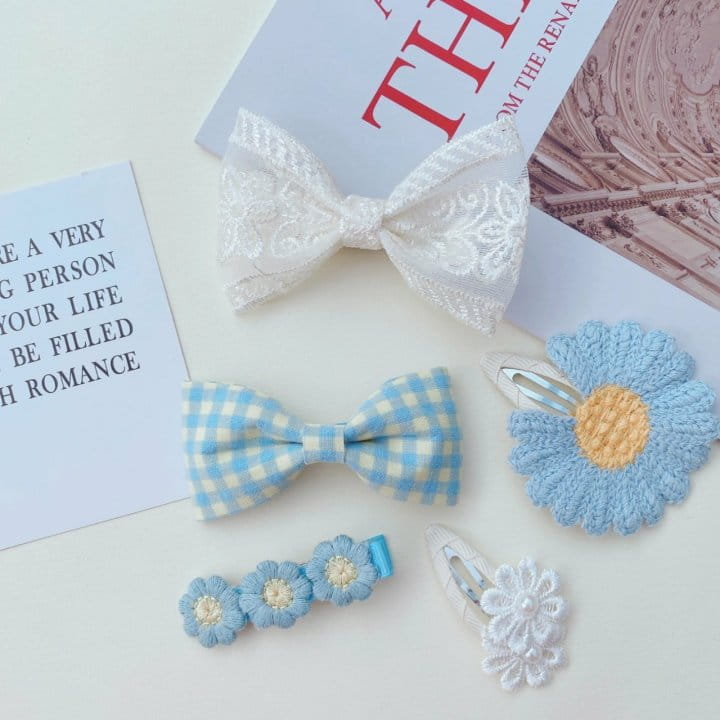 MINS - Korean Children Fashion - #Kfashion4kids - Blue Check Hairpin [set of 5] - 7