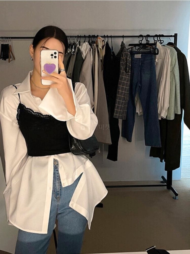 MONE - Korean Children Fashion - #Kfashion4kids - Unbalance Slit Long Coves Shirt