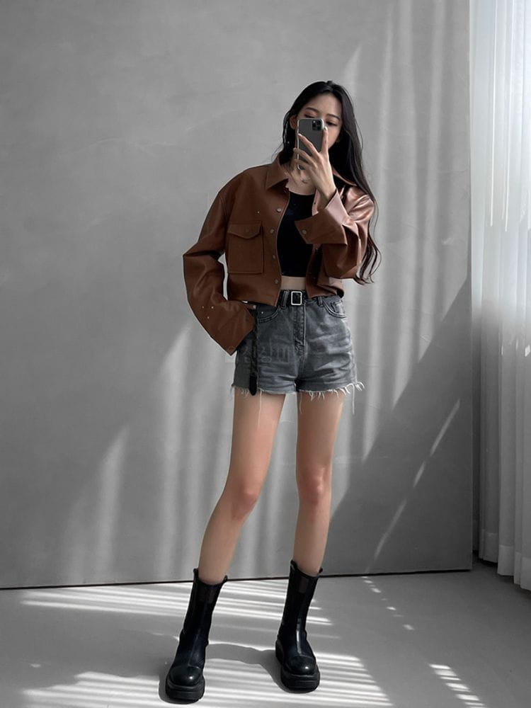 MONE - Korean Children Fashion - #Kfashion4kids - French Leather Crop Jacket - 2