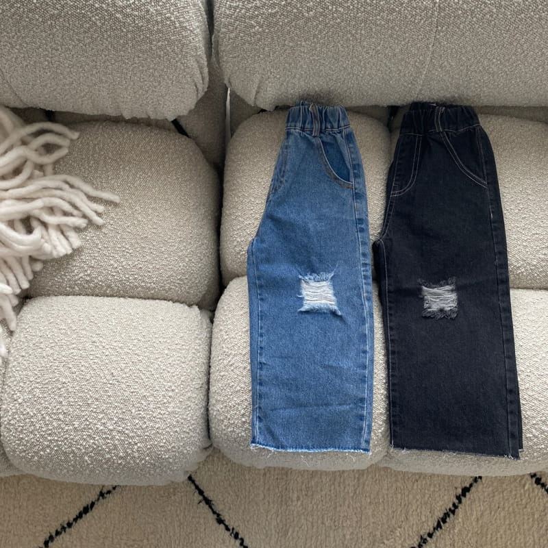 MORE - Korean Children Fashion - #Kfashion4kids - Damage Semi Wide Denim Pants