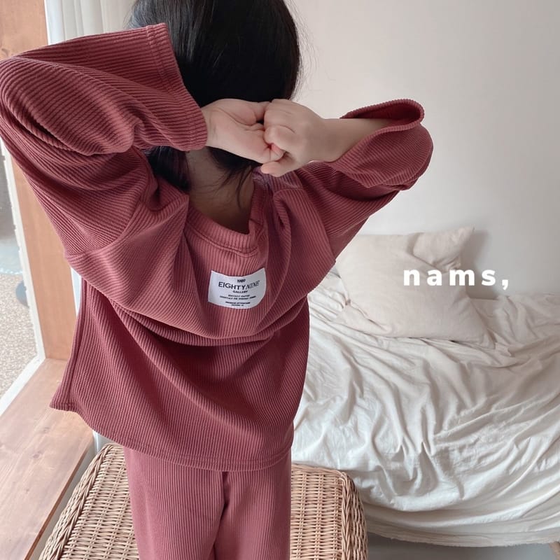 NAMS - Korean Children Fashion - #Kfashion4kids - Rib Label Top Bottom Set - 8