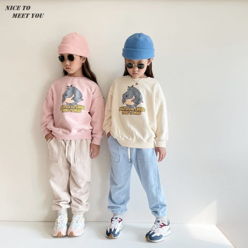 NICE TO MEET YOU - Korean Children Fashion - #Kfashion4kids - Hippo Sweatshirt - 10