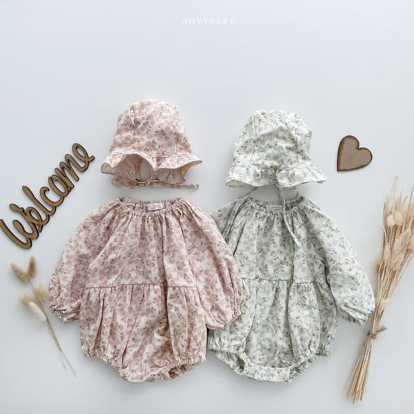 OOTT BEBE - Korean Children Fashion - #Kfashion4kids - Popcorn Shirring Bodysuit with Bonnet