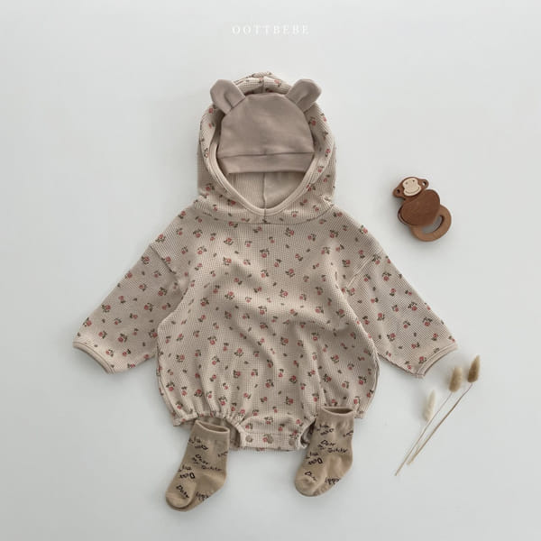 OOTT BEBE - Korean Children Fashion - #Kfashion4kids - Flower Waffle Bodysuit - 12