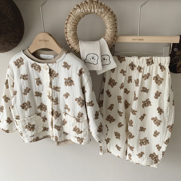 OOTT BEBE - Korean Children Fashion - #Kfashion4kids - Squre Cardigan Bottom Set - 3