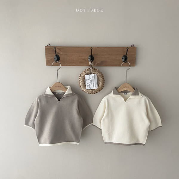 OOTT BEBE - Korean Children Fashion - #Kfashion4kids - Line Collar Knit Pullover