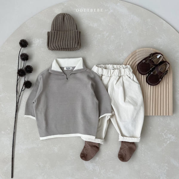 OOTT BEBE - Korean Children Fashion - #Kfashion4kids - Line Collar Knit Pullover - 7