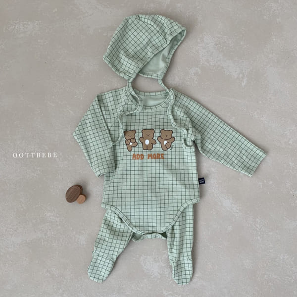 OOTT BEBE - Korean Children Fashion - #Kfashion4kids - Check Bear Romper with Leggings & Bonnet - 10