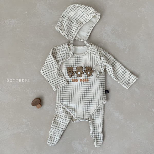 OOTT BEBE - Korean Children Fashion - #Kfashion4kids - Check Bear Romper with Leggings & Bonnet - 11