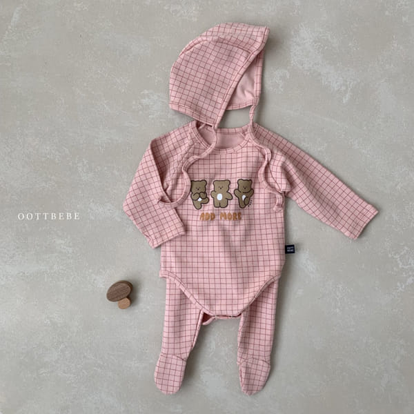 OOTT BEBE - Korean Children Fashion - #Kfashion4kids - Check Bear Romper with Leggings & Bonnet - 9