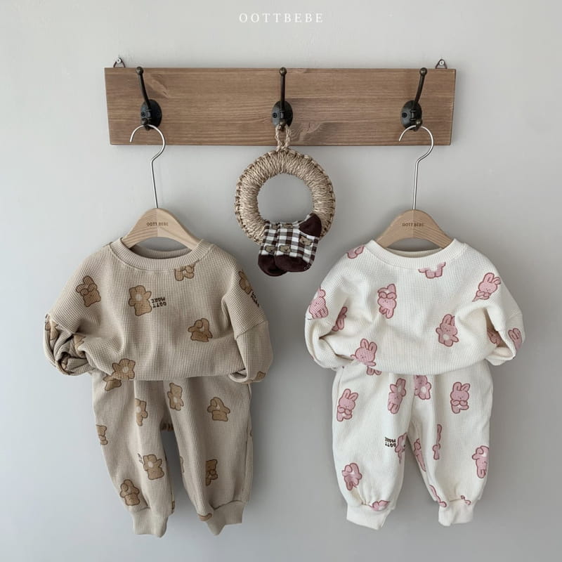OOTT BEBE - Korean Children Fashion - #Kfashion4kids - Waffle More Top Bottom Set