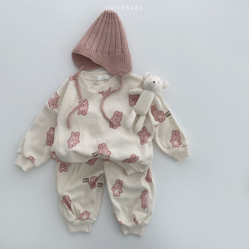 OOTT BEBE - Korean Children Fashion - #Kfashion4kids - Waffle More Top Bottom Set - 2