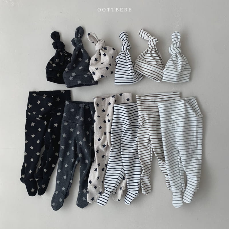 OOTT BEBE - Korean Children Fashion - #Kfashion4kids - Line Foot Leggings with Bonnet
