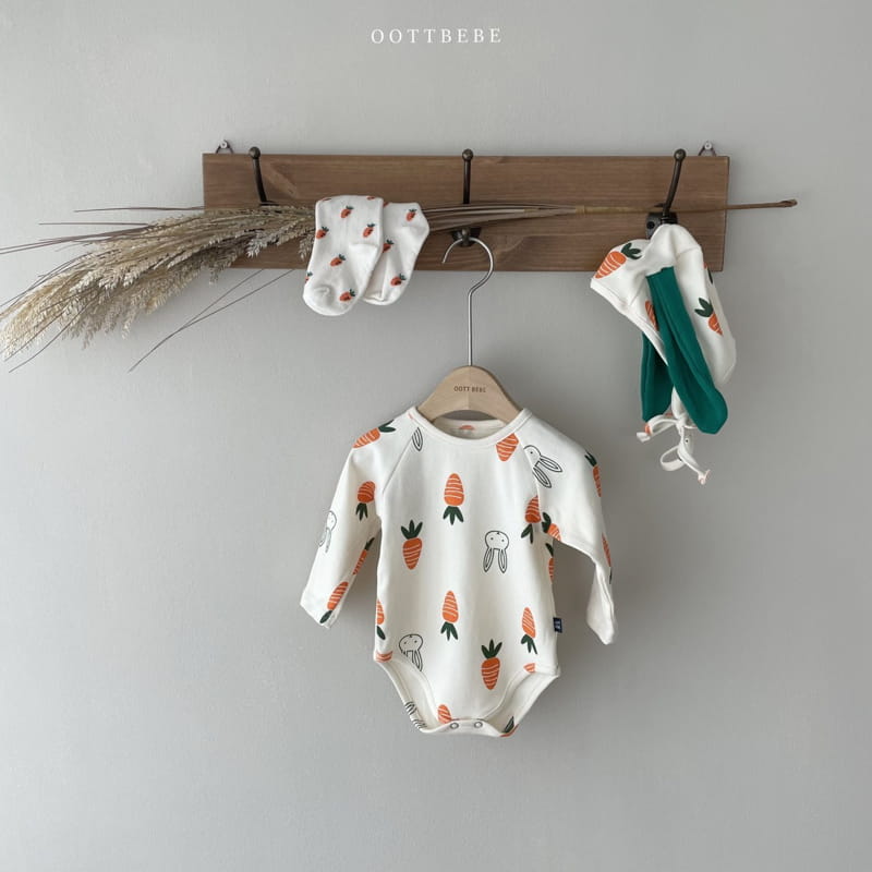 OOTT BEBE - Korean Children Fashion - #Kfashion4kids - Vegetable Long Sleeves Bodysuit with Binnet - 10