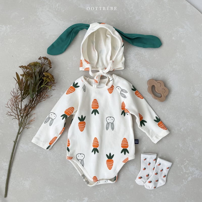 OOTT BEBE - Korean Children Fashion - #Kfashion4kids - Vegetable Long Sleeves Bodysuit with Binnet - 3