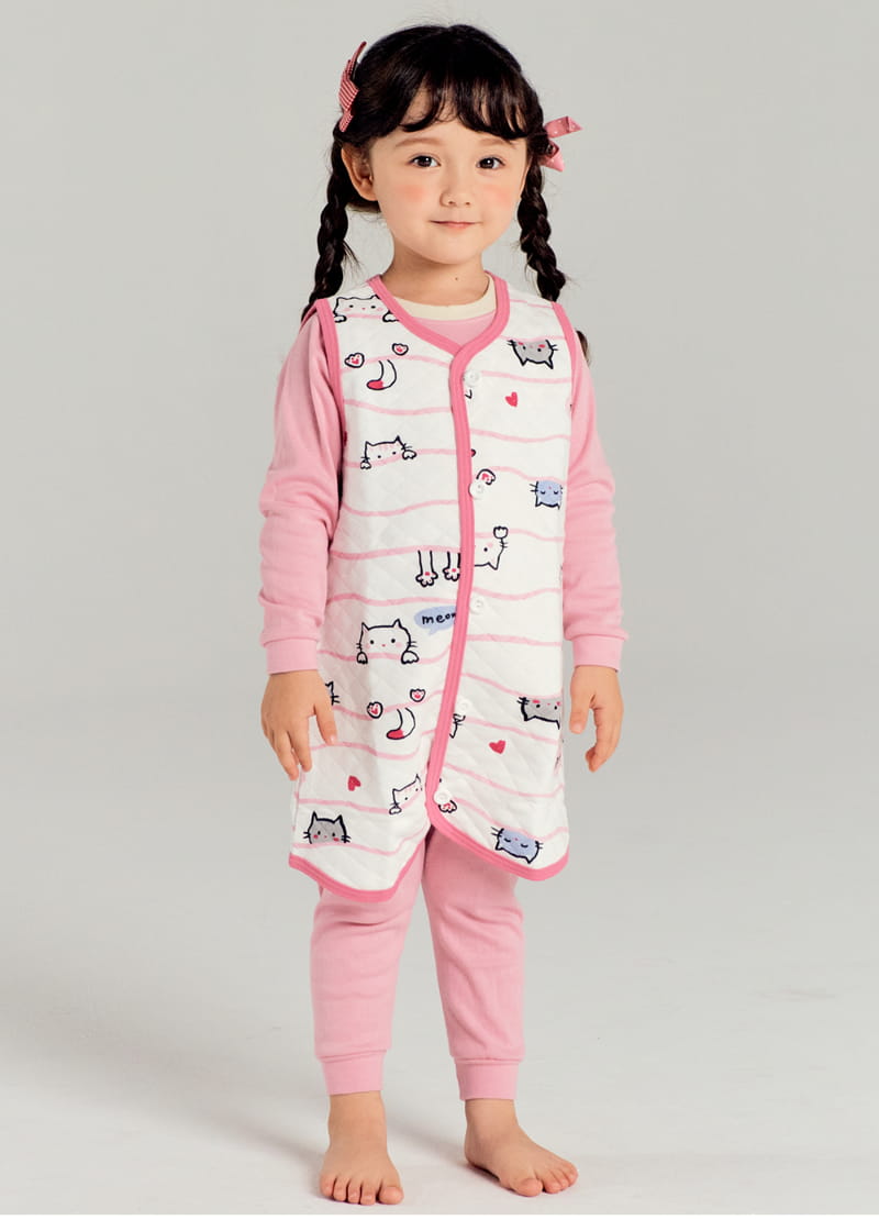TTASOM - Korean Children Fashion - #Kfashion4kids - Pink Cat Warm Sleep Vest - 2