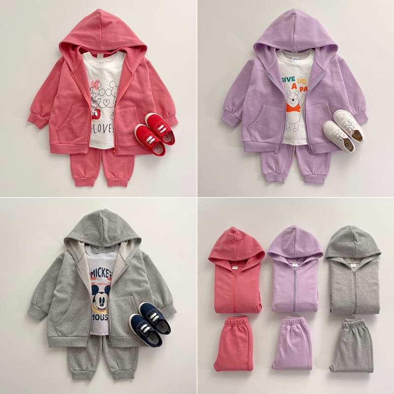 VIVID I - Korean Children Fashion - #Kfashion4kids - Zip-up Top Bottom Set