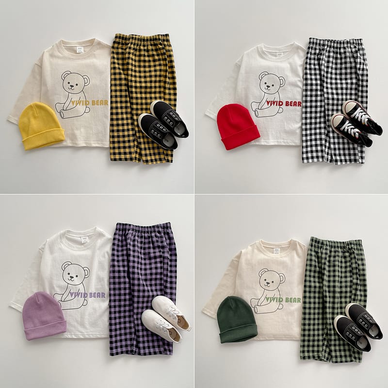 VIVID I - Korean Children Fashion - #Kfashion4kids - Bear Check Top Bottom Set