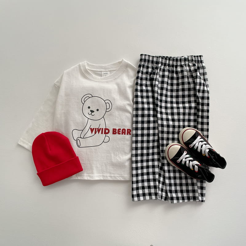 VIVID I - Korean Children Fashion - #Kfashion4kids - Bear Check Top Bottom Set - 6