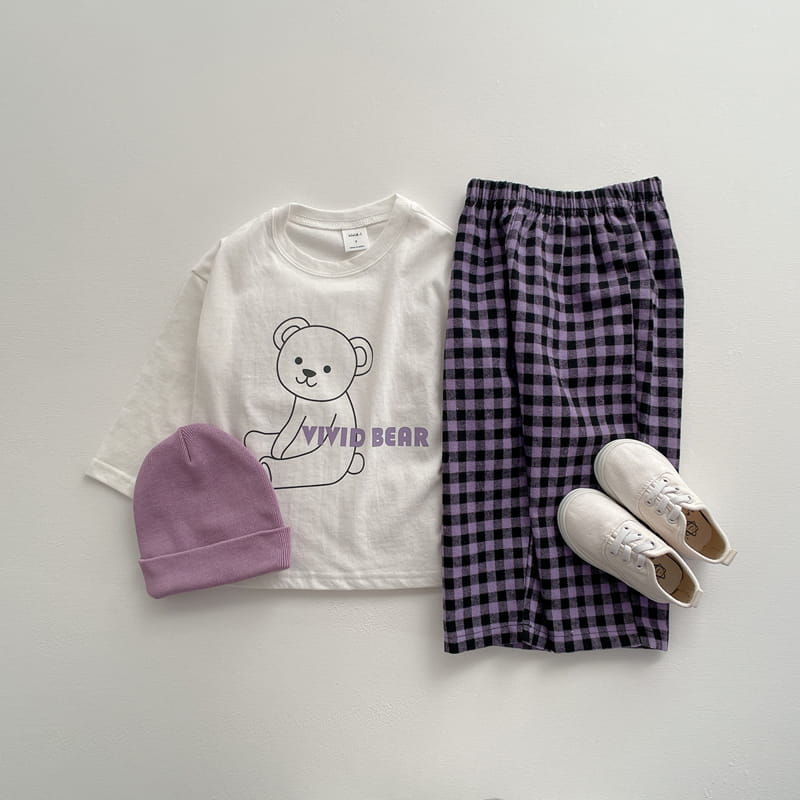 VIVID I - Korean Children Fashion - #Kfashion4kids - Bear Check Top Bottom Set - 8