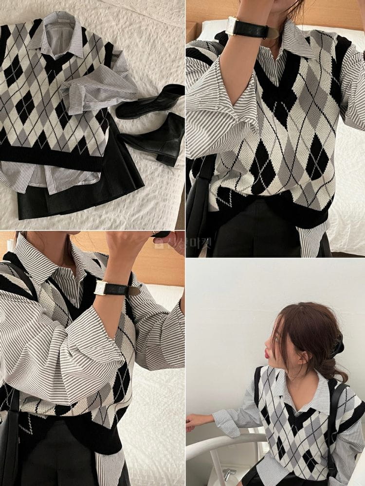 9NINE - Korean Children Fashion - #Kfashion4kids - Argyle knit Vest - 3