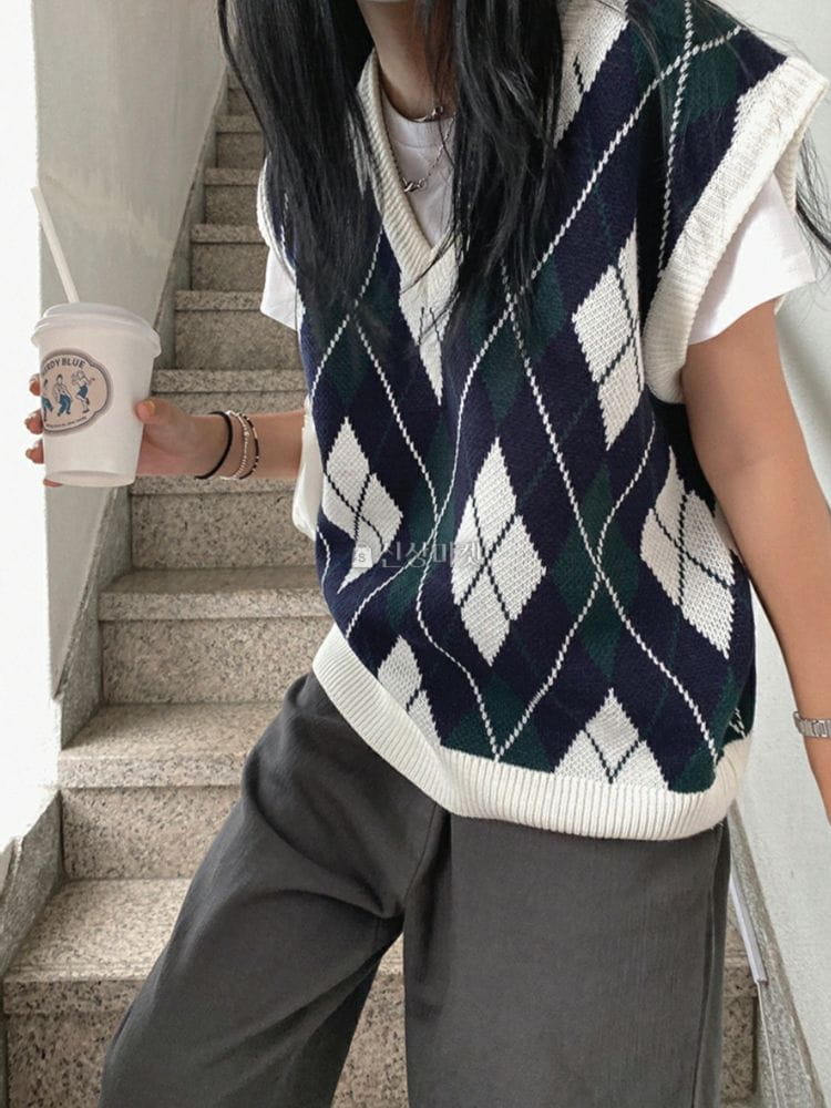 9NINE - Korean Children Fashion - #Kfashion4kids - Argyle knit Vest - 9