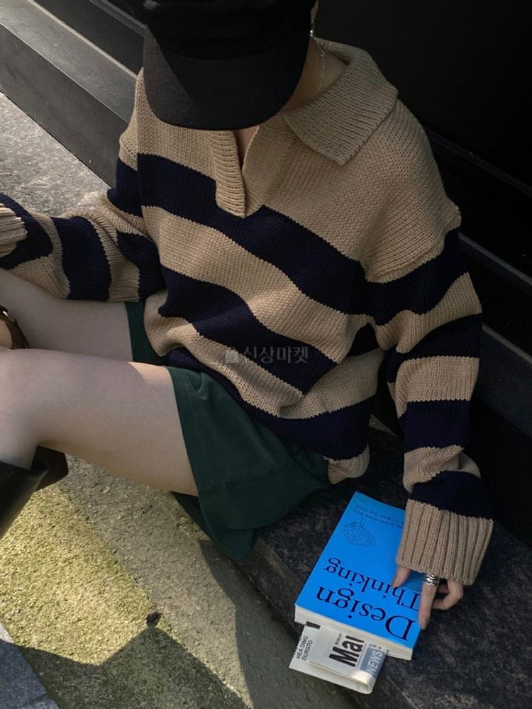 9NINE - Korean Children Fashion - #Kfashion4kids - Stripes Collar Knit