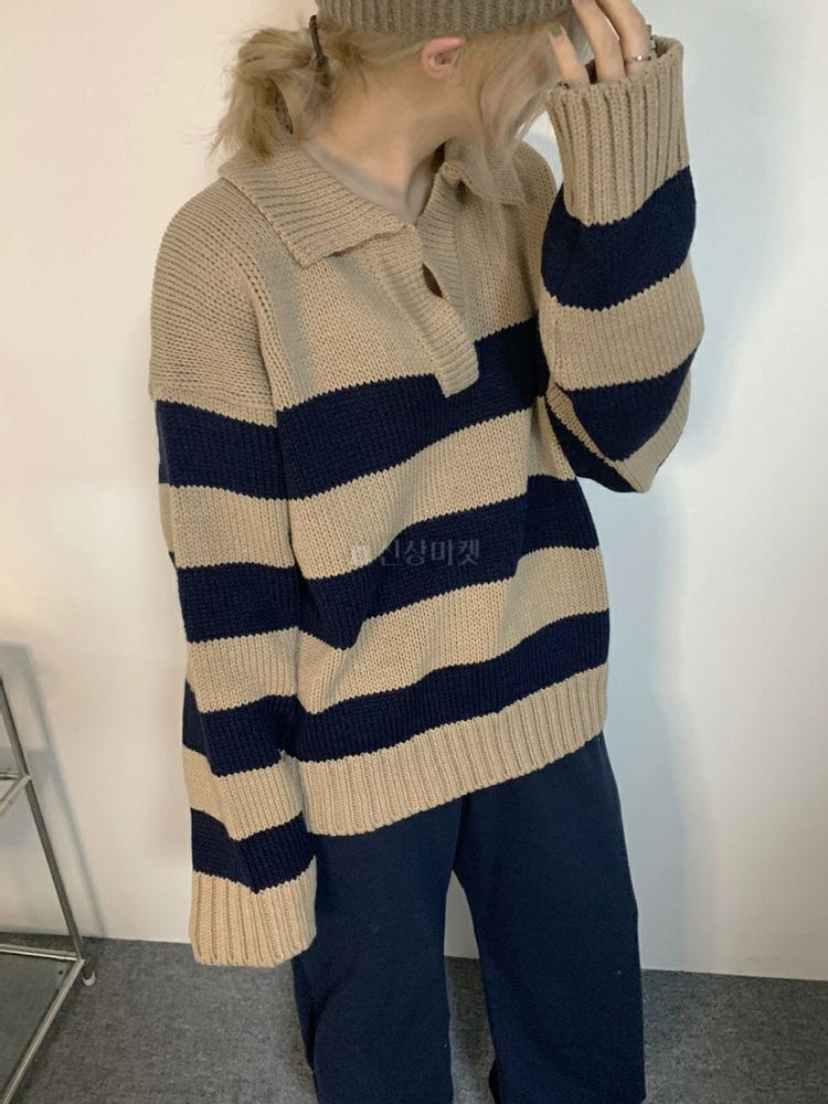 9NINE - Korean Children Fashion - #Kfashion4kids - Stripes Collar Knit - 11
