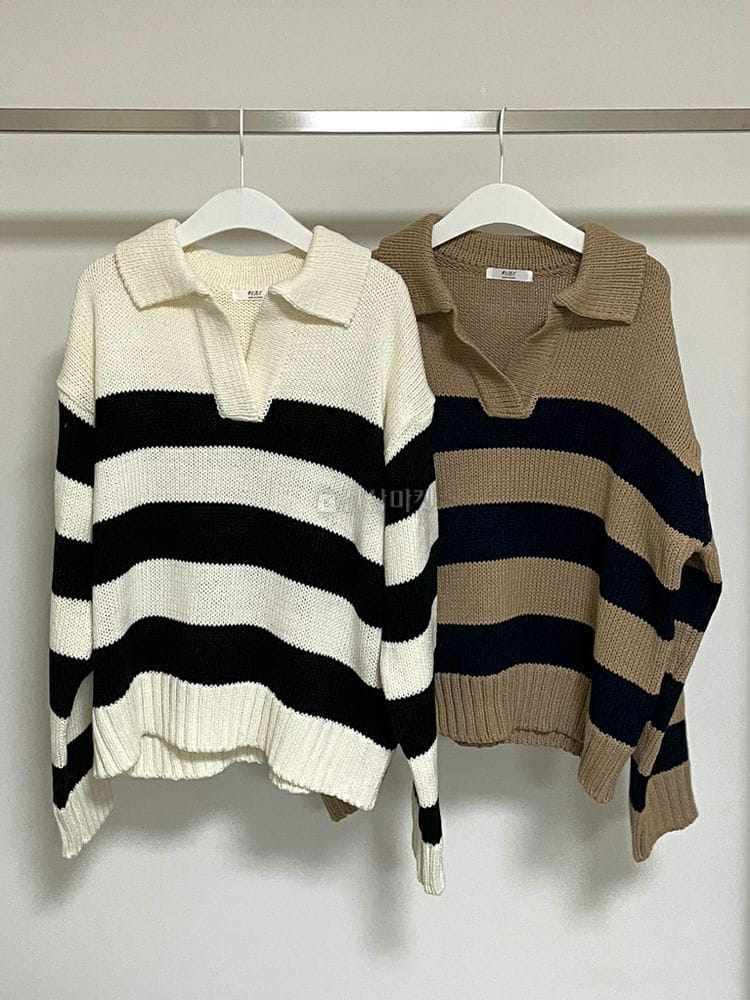 9NINE - Korean Children Fashion - #Kfashion4kids - Stripes Collar Knit - 5